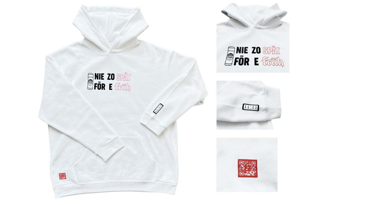 FRÜH Hoodie Weiss Nie zo spät för e FRÜH