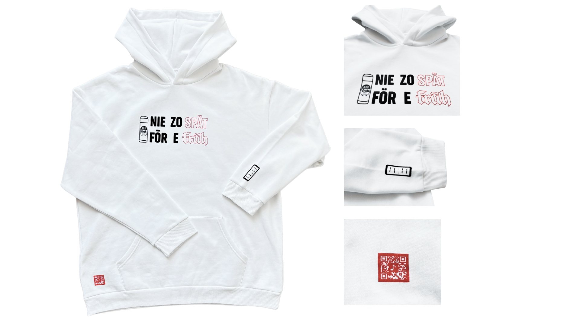 FRÜH Hoodie Weiss Nie zo spät för e FRÜH S