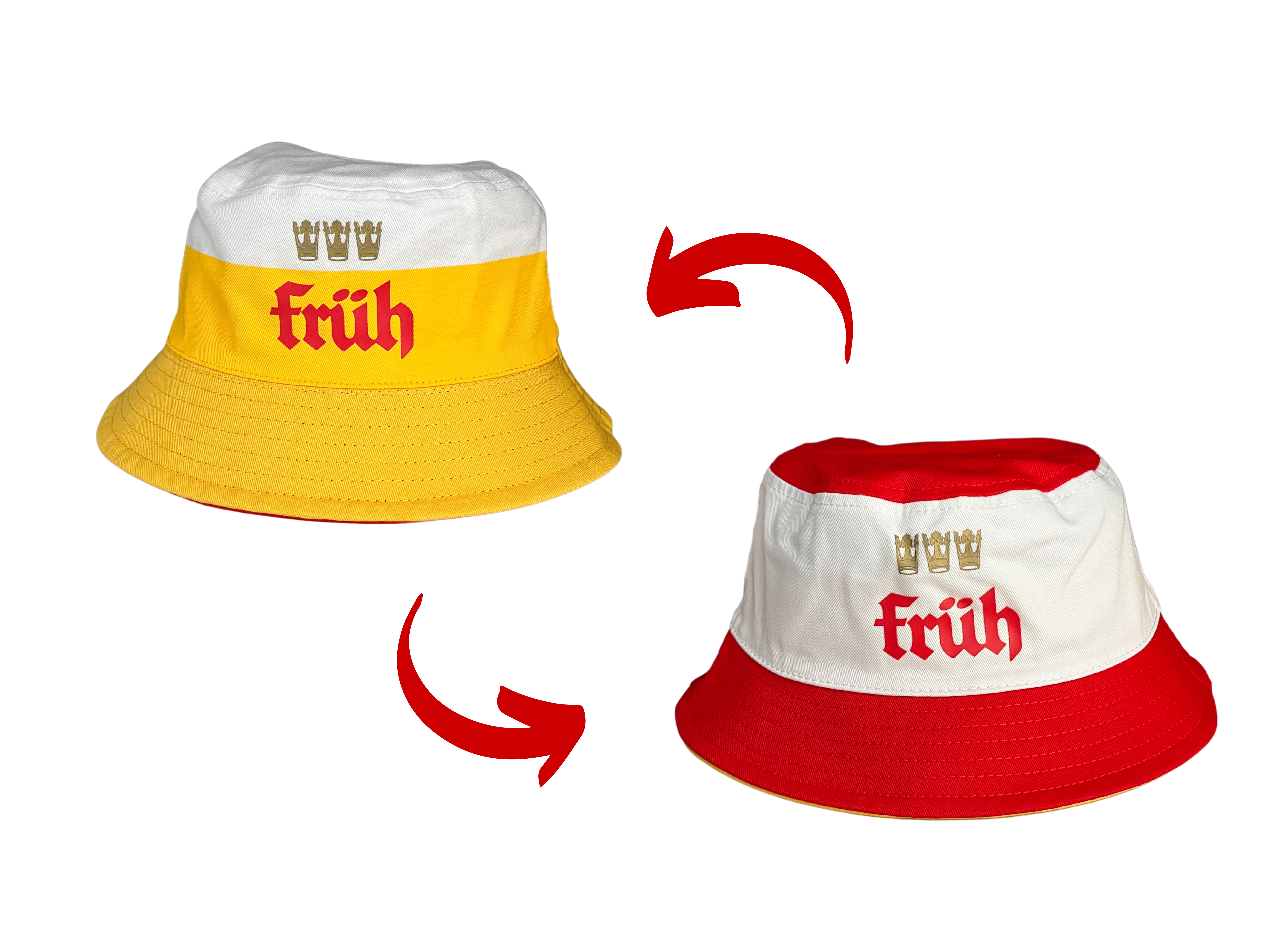 FRÜH Buckethat mit Wendemotiv Rot und Gelb