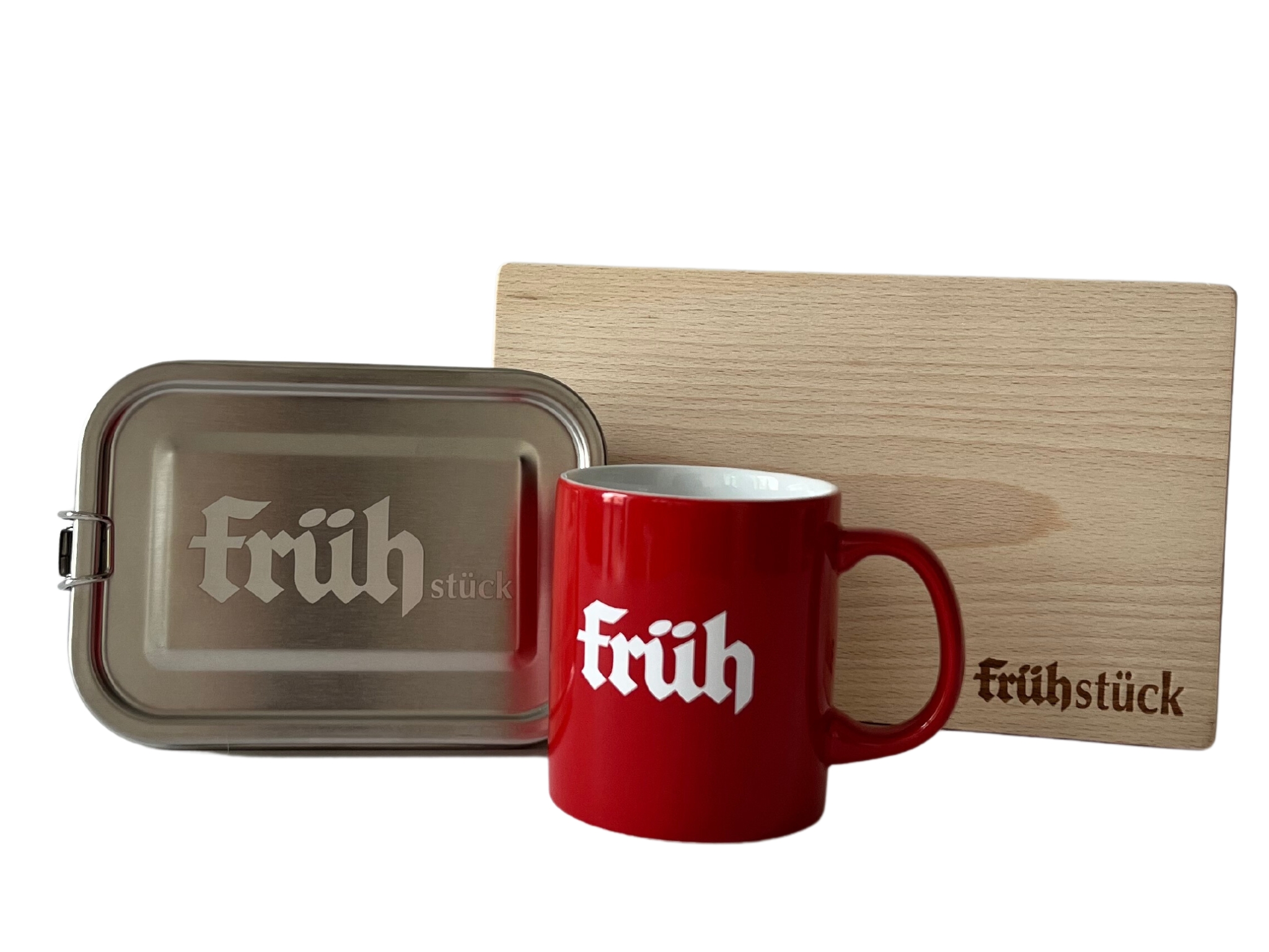 Geschenkset Fröhstöcksbreddche, Becher & Box: FRÜHstücks-Trio