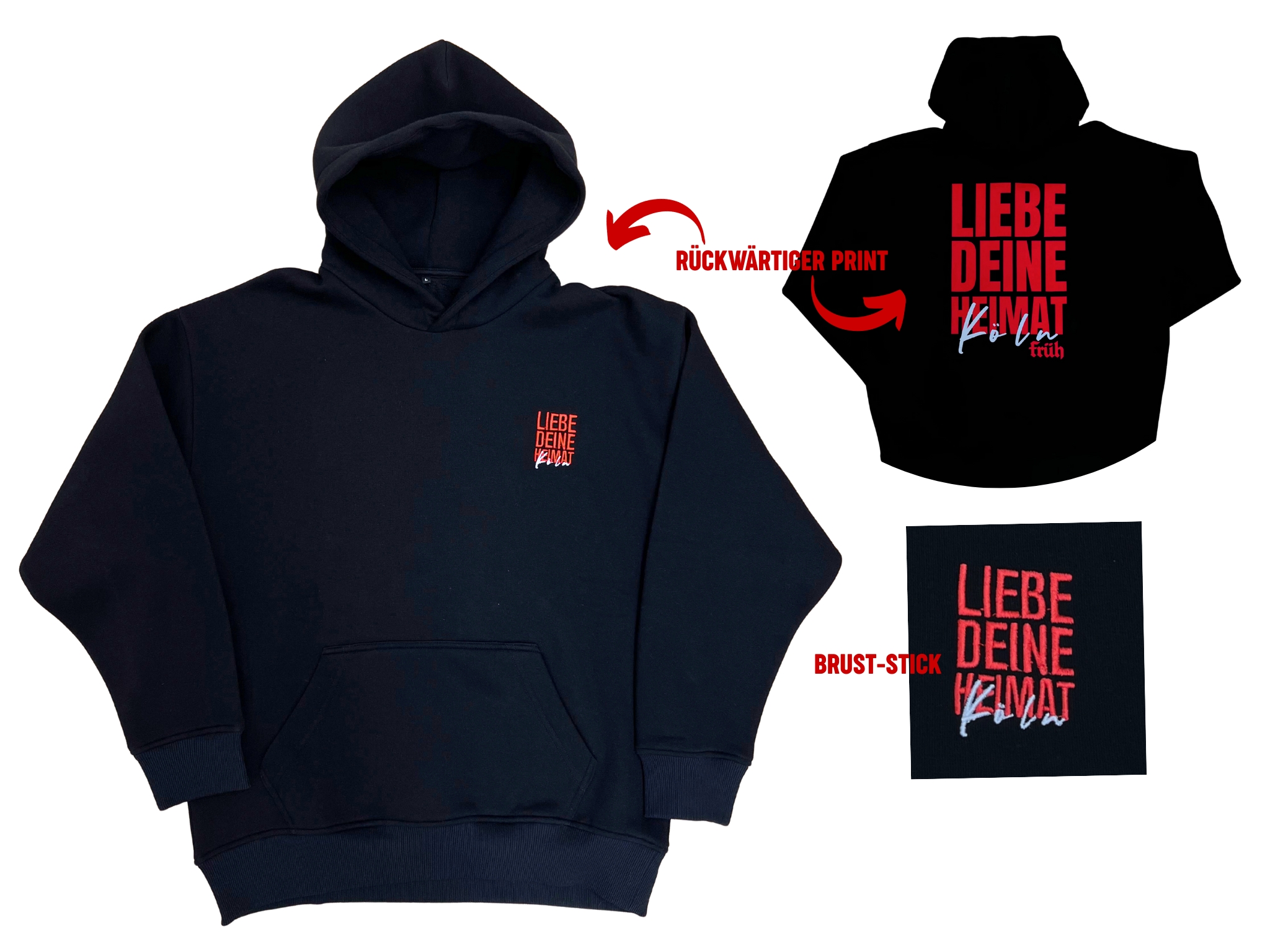 FRÜH Hoodie Schwarz Liebe deine Heimat